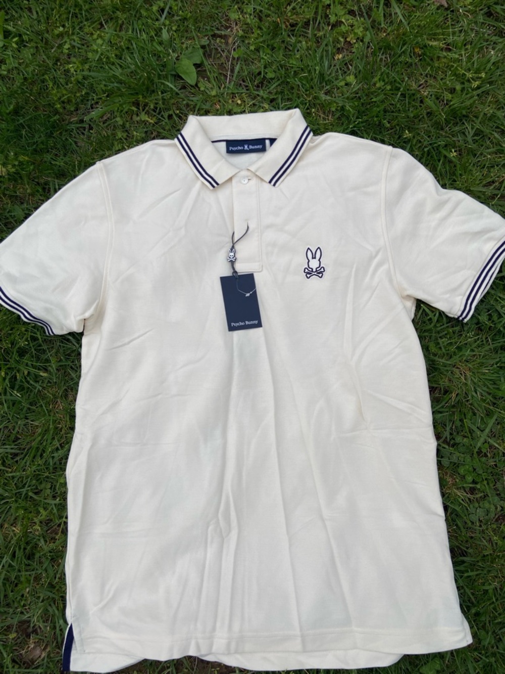 Psycho Bunny Cream Polo with Navy Tipping